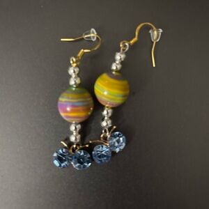 Multicolored Beaded Earrings with Blue and Gold Accents